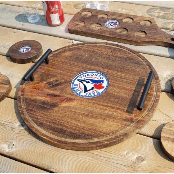 Toronto Blue Jays Bar Set Tray Coasters and Shot Flight - angled 2 Toronto Blue Jays Bar Set Tray Coasters and Shot Flight - angled 2